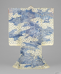 白麻地御殿模様茶屋染帷子 / White Linen, Chayazome-style Katabira designed with Palace image