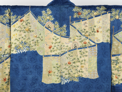 納戸綸子地紅葉賀模様小袖 / Grayish Blue Rinzu Fabric, Short-sleeved Kimono designed with Momijinoga image