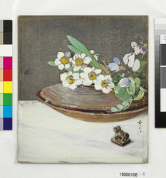 色紙絵　静物（水仙と豆花） / Picture on Heavy Paper, Still Life (Daffodils and Leguminous Flowers) image