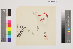 榛原聚玉堂版団扇絵 南天に雪 / Picture on Round Fan by Haibara Shūgyokudō: Sacred Bamboo and Snow image