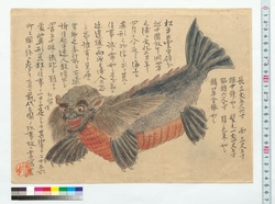 [文化2年越中国にて打留められた異形之物の図］ / [A Strange-looking Person Killed with a Sword in the Etchu Province in 1805] (Reference Materials on Takahashi Deishu) image