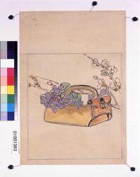 下絵 桜と菫の花籠 / Sketch, Cherry Blossoms and Violet Flower Basket image