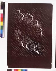 長板中形型紙 柳に雨 image