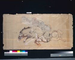 下絵 「三河武士騎馬突撃図」 / Sketch, “Mikawa Samurai Charging on Horseback” image