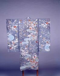 鼠絽地秋草模様中裁 / Gray Ro Fabric, Autumn Plant-designed, Chudachi Kimono image