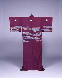 紫縮緬地観世水桐模様小袖 / Purple Crepe, Kanzemizu Paulownia-designed, Short-sleeved Kimono image