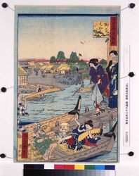 東京名所三十六戯撰 柳原元和泉はし / Thirty-six Amusing Views of Famous Places in Tokyo: Motoizumi Bridge, Yanagihara image