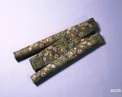 蝶に桜藤花模様付帯（堤帯） / Obi Belt designed with Butterfly, Cherry and Wisteria Blossom (Tsutsumi Obi) image