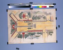 五重塔下勤番絵図（天保十四年日光社参勤番守護絵図の内） / Pictorial Map of Shifts Under the Five-Storied Pagoda (of Pictorial Maps of Shifts and Guards for the 1843 Visitation of Nikko Shrine) image