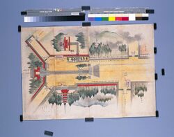 五重塔下勤番絵図(天保十四年日光社参勤番守護絵図の内) / Pictorial Map of Shifts Under the Five-Storied Pagoda (of Pictorial Maps of Shifts and Guards for the 1843 Visitation of Nikko Shrine) image