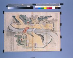 神橋勤番絵図（天保十四年日光社参勤番守護絵図の内） / Pictorial Map of Shifts for Shinkyo Bridge (of Pictorial Maps of Shifts and Guards for the 1843 Visitation of Nikko Shrine) image