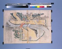 神橋勤番絵図(天保十四年日光社参勤番守護絵図の内) / Pictorial Map of Shifts for Shinkyo Bridge (of Pictorial Maps of Shifts and Guards for the 1843 Visitation of Nikko Shrine) image