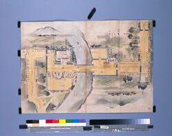 四月十九日還御房川船橋勤番絵図(天保十四年日光社参勤番守護絵図の内) / Pictorial Map of Shifts for the April 19 Return of the Shogun for the Boat Bridge at Fusa River (of Pictorial Maps of Shifts and Guards for the 1843 Visitation of Nikko Shrine) image
