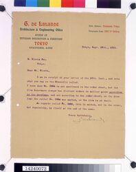 デ・ラランデ書簡(レリーフの発注確認) / Correspondence to Hirota Ritaro Confirming Order Placement for a Relief (Object from Hirota Ritaro Residence, Book 1) image