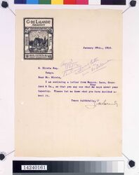 デ・ラランデ書簡(タペストリーのデザインにつき) / Correspondence to Hirota Ritaro Urging a Decision on the Design of the Tapestry (Object from Hirota Ritaro Residence, Book 1) image