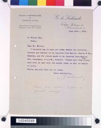 デ・ラランデ書簡(輸入カーテン、カーペット並びに布見本明細付) / Correspondence to Hirota Ritaro from de Lalande with Details on Imported Curtains, Carpets, and Cloth Samples (Object from Hirota Ritaro Residence, Book 2) image