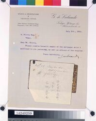 デ・ラランデ書簡(壁紙見本送付に関し) / Correspondence to Hirota Ritaro Regarding Sending of Wallpaper Sample (Object from Hirota Ritaro Residence, Book 2) image