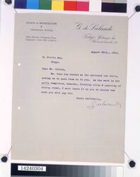 デ・ラランデ書簡(矢部建築事務所からの請求書他) / Correspondence to Hirota Ritaro Regarding Two Enclosed Bills from Yabe Architect Office and Payment (Object from Hirota Ritaro Residence, Book 2) image