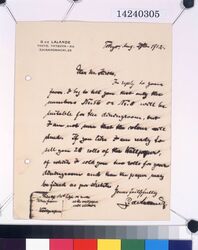 デ・ラランデ書簡(食堂壁紙に関し) / Correspondence to Hirota Ritaro Regarding Bill for Rebuilding of Former Residence (Object from Hirota Ritaro Residence, Book 2) image