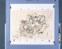 粉本　絵馬　平忠盛捉油坊主 / Ema (Wooden Wishing Plaque): Taira no Tadamori Abura Bozu o Toraeru (Shibata Zeshin's Sketch) image