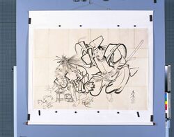 粉本 絵馬 平忠盛捉油坊主 / Ema (Wooden Wishing Plaque): Taira no Tadamori Abura Bozu o Toraeru (Shibata Zeshin's Sketch) image