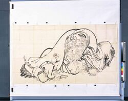 粉本　絵馬　鞍馬天狗と牛若丸 / Ema (Wooden Wishing Plaque), Kurama Tengu and Ushiwakamaru (Shibata Zeshin's Sketch) image