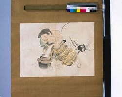 粉本　釜に米を入れる大黒 / Daikoku Putting Rice Into a Pot (Shibata Zeshin's Sketch) image