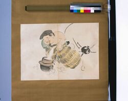 粉本 釜に米を入れる大黒 / Daikoku Putting Rice Into a Pot (Shibata Zeshin's Sketch) image