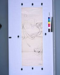 粉本　光琳写　波に双鷄 / Reproduction of Korin's Painting : Waves and a Pair of Chickens (Shibata Zeshin's Sketch) image