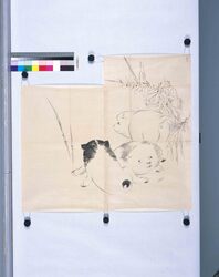 粉本 笹に三狗 / Bamboo Leaves and Three Puppies (Shibata Zeshin's Sketch) image