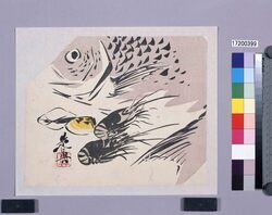 多色刷版　鯛と海老・貝 / Multi-color Print: A Sea Bream, Shrimp, and Shelfish (Shibata Zeshin's  Block Print, Black Print, Other Prints) image