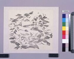 墨版 群雀 / Black Print: A Flock of Sparrows (Shibata Zeshin's Block Print, Black Print, Other Prints) image