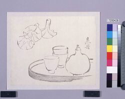 墨版 酒器と朝顔 / Black Print: Sake Wares and Morning Glories (Shibata Zeshin's Block Print, Black Print, Other Prints) image