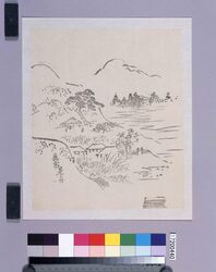 墨版　田家風景 / Black Print: Rural Landscape with Fields and Houses (Shibata Zeshin's  Block Print, Black Print, Other Prints) image