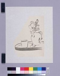 墨版　茶碗に挿花 / Black Print: A Tea Bowl and Arranged Flower　(Shibata Zeshin's  Block Print, Black Print, Other Prints) image