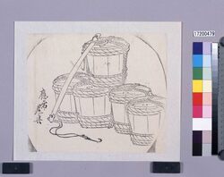 墨版　団扇絵図案　樽 / Black Print: Sketch for a Round Fan, Barrels (Shibata Zeshin's  Block Print, Black Print, Other Prints) image