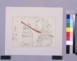 着色墨版　[籠に樽] / Colored Black Print: A Basket and a Barrel (Shibata Zeshin's  Block Print, Black Print, Other Prints) image