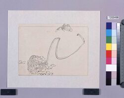 墨版 花籠と蝶 / Black Print: A Flower Basket and a Butterfly (Shibata Zeshin's Block Print, Black Print, Other Prints) image