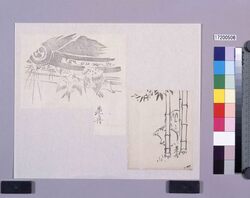 墨版貼交　親子雀、竹と兎 / Black Print Cutout Pictures: Parent-Child Sparrows, Bamboo, and Rabbits (Shibata Zeshin's  Block Print, Black Print, Other Prints) image