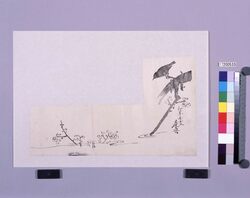 墨版 梅に鶯 / Black Print: Japanese Plum and Bush Warbler (Shibata Zeshin's Block Print, Black Print, Other Prints) image