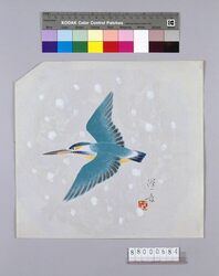 榛原聚玉堂版団扇絵 翡# / Picture on Round Fan by Haibara Shūgyokudō: Kingfisher image