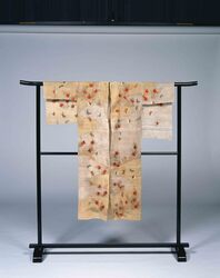染分麻地紅葉蝶模様中裁帷子 / Somewake Linen, Chudachi Morning Kimono designed with Maple and Butterfly image