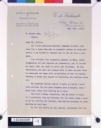 デ・ラランデ書簡(建築設計料支払いにつき) / Correspondence to Hirota Ritaro Pleading Payment of the Building Cost and Design Fees (Object from Hirota Ritaro Residence, Book 2) image