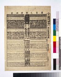 役者見立番付(三賀津役者評判午の顔見世改) / Mitate Banzuke (Parody Ranking List) of Actors (Sangatsu Yakusha Hyōban Uma no Kaomise Aratame) image