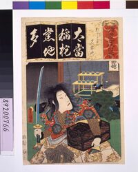 清書七仮名 たから子の児雷や / Seven Variations of the 'Iroha' Alphabet: 'Ta' as in 'Takarako no'. Role: Jiraiya image