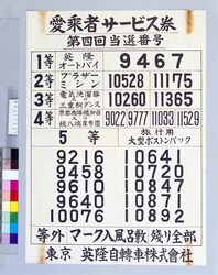 ポスター 愛乗車サービス券 第4回当選番号 / Poster: Cyclist Service Ticket, the 4th Lottery Winning Numbers image
