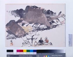 関東大地震画:[崩れた家を見る家族] / Illustrations of the Great Kantō Earthquake: [Family Looking at Their Collapsed House] image