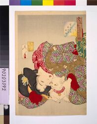 風俗三十二相 うるささう 寛政年間処女之風俗 / Thirty-Two Daily Scenes: 'Looks Annoying', Mannerisms of a Girl from the Kansei Period image