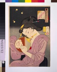 風俗三十二相 うれしさう 明治稔間当今芸妓之ふうそく / Thirty-Two Daily Scenes: 'Looks Happy' Mannerisms of a Tokyo Geisha in the Meiji Period image
