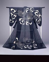紺麻地大菊唐草模様帷子 / Dark Blue Hemp Summer Kimono with Large Chrysanthemum Arabesques image